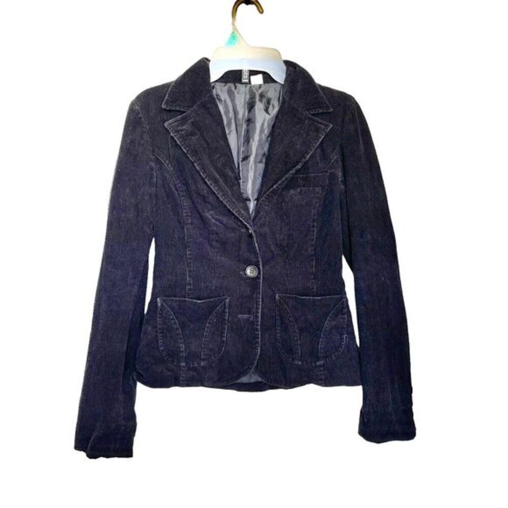 Divided by H&M Womens Size 4 Black Jacket Blazer Rodeo Bohowestern Corduroy
